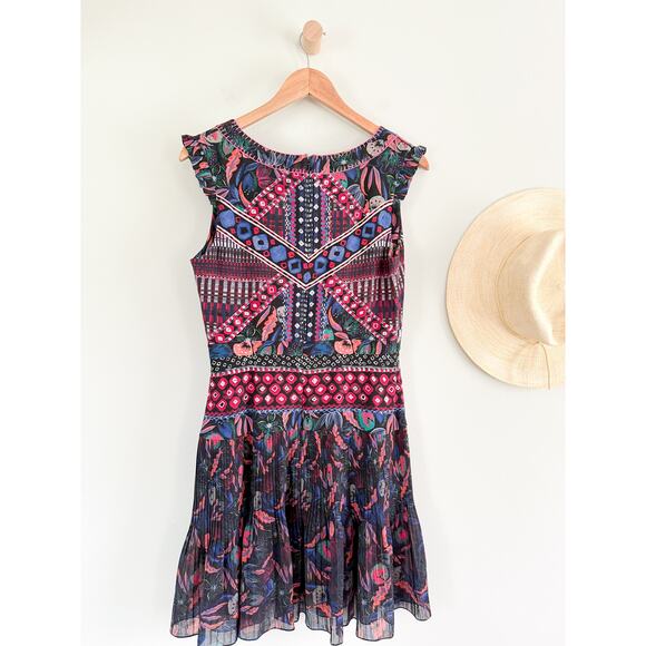 Saloni | Elodie-C A-Line Dress in Garnet Bandhani Placement Blue Red | Sz 8 - Picture 8 of 11